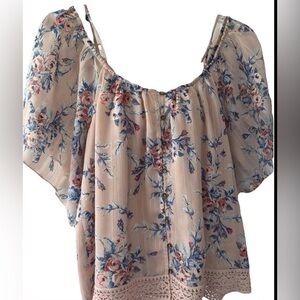 Floral Off-Shoulder Peasant Blouse - Pink